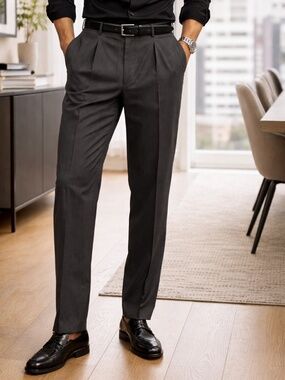 Hugo Boss Vintage Wool Blend Dress Pants 35x31 Pleated Gray Classic Fit